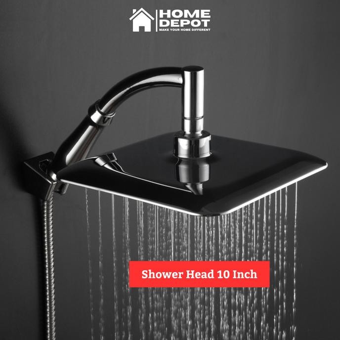 Kepala Shower Mandi Toilet Kotak Tekanan Tinggi Rainfall Stainless Steel 10 Inch Restock