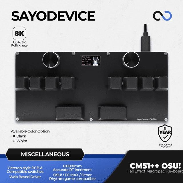 Sayodevice Cm51+ Osu / Djmax Hall Effect Macropad Gaming Keyboard Rapid Trigger Socd Rdt Co