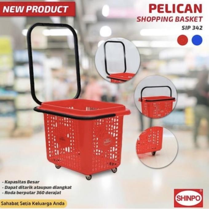 Keranjang Troley Belanja Supermarket Dorong Roda Putar Besar - Shinpo New Stok