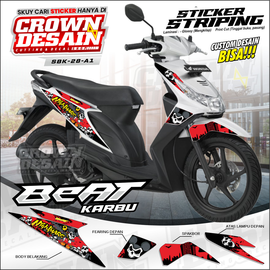 stiker striping beat karbu, striping honda beat karbu, custom desain, striping motor beat