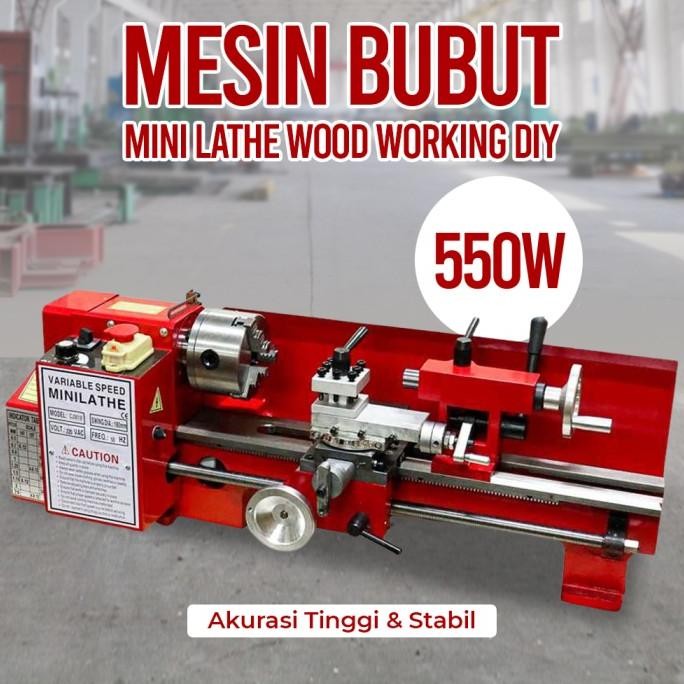 Mesin Bubut Mini Lathe Wood Metal Working DIY 550W CJ0618 OSSIEAO murah