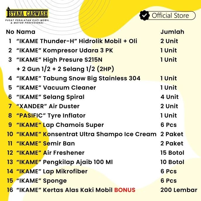 Paket Alat Usaha Cuci Mobil 2 Hidrolik Type Thunder H
