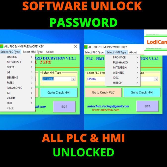 software UNLOCK PASSWORD PLC & HMI omron mitsubishi siemens ab delta
