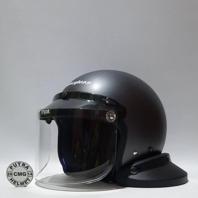 PAKET HELM CARGLOSS ORIGINAL RETRO ABU DOFF KACA DATAR FLAT CEMBUNG