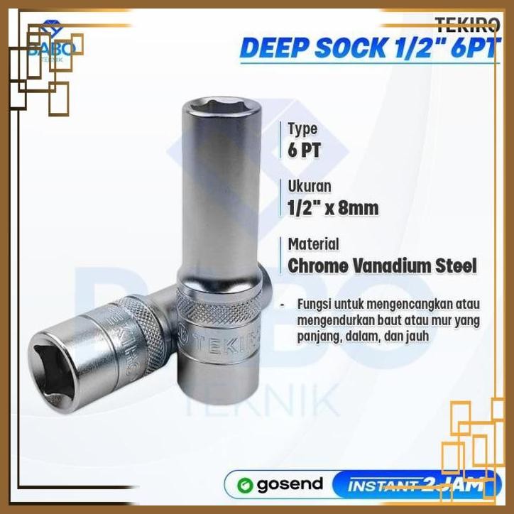 [BBT] TEKIRO MATA SOK 8 MM PANJANG DEEP WALL SOCKET 1/2 6 PT MATA KUNCI SHOCK 8 MM MATA SOCK PANJANG