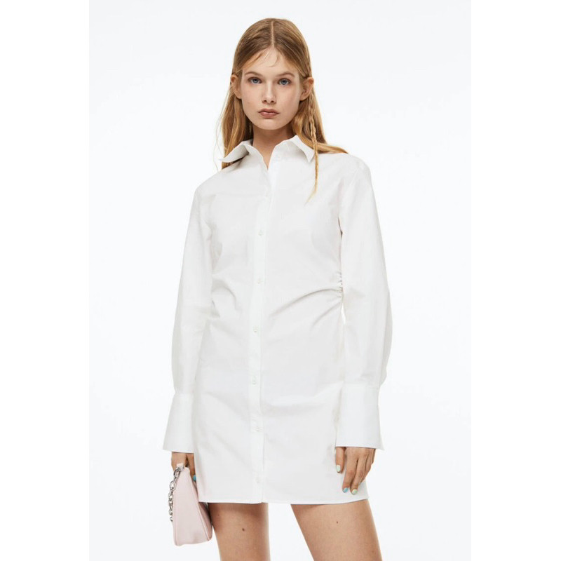 NEW WITH TAG H&M GATHERED POPLIN SHIRT DRESS WHITE BENANG JARUM SHIRT DRESS POPLIN WHITE DRESS BENAN