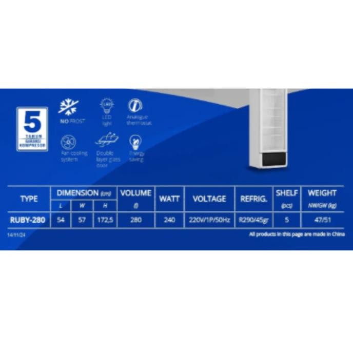 Promo Rsa Showcase Ruby-280 280 Liter Lemari Pendingin No Frost