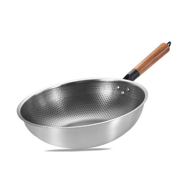 Sale Sinda Wajan Wok Gagang Kayu Stainless Steel / Wajan Wok Tebal Masak