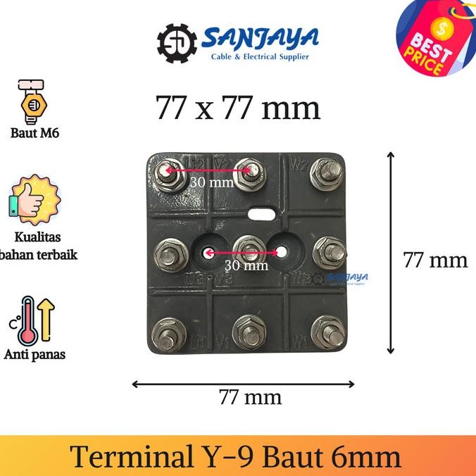 Terminal Koneksi Dinamo Y 9 Baut 6Mm M6 Elektro Motor 77X77Mm New Stok