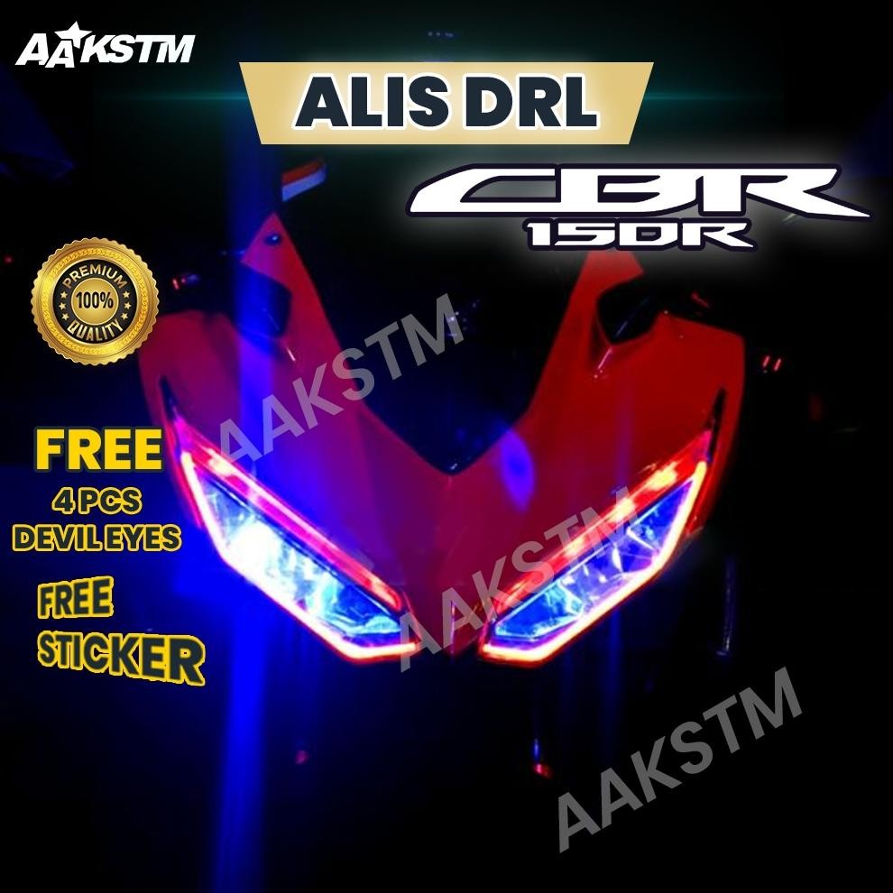 LAMPU LED ALIS DRL CBR 150 R BONUS DEVIL EYES LAMPU DEPAN SENJA MOTOR VARIASI AA KASTEM