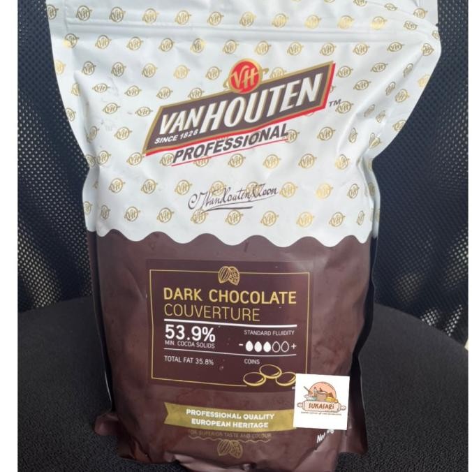 

Promo Van Houten Dark Chocolate Couverture 53.9% 1.5Kg Bag Cokelat Coin