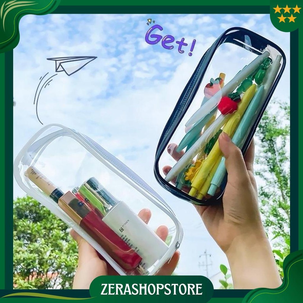 [ Ready Stock Stc-005 ] Clear Pouch Make Up Zipper Tempat Pensil Mika Transparan Plastik Tahan Air A