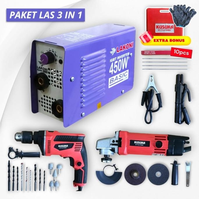 Sale New!!! Paket Combo Mesin Las Lakoni 450Watt + Bor Gerinda Koper Set Ku