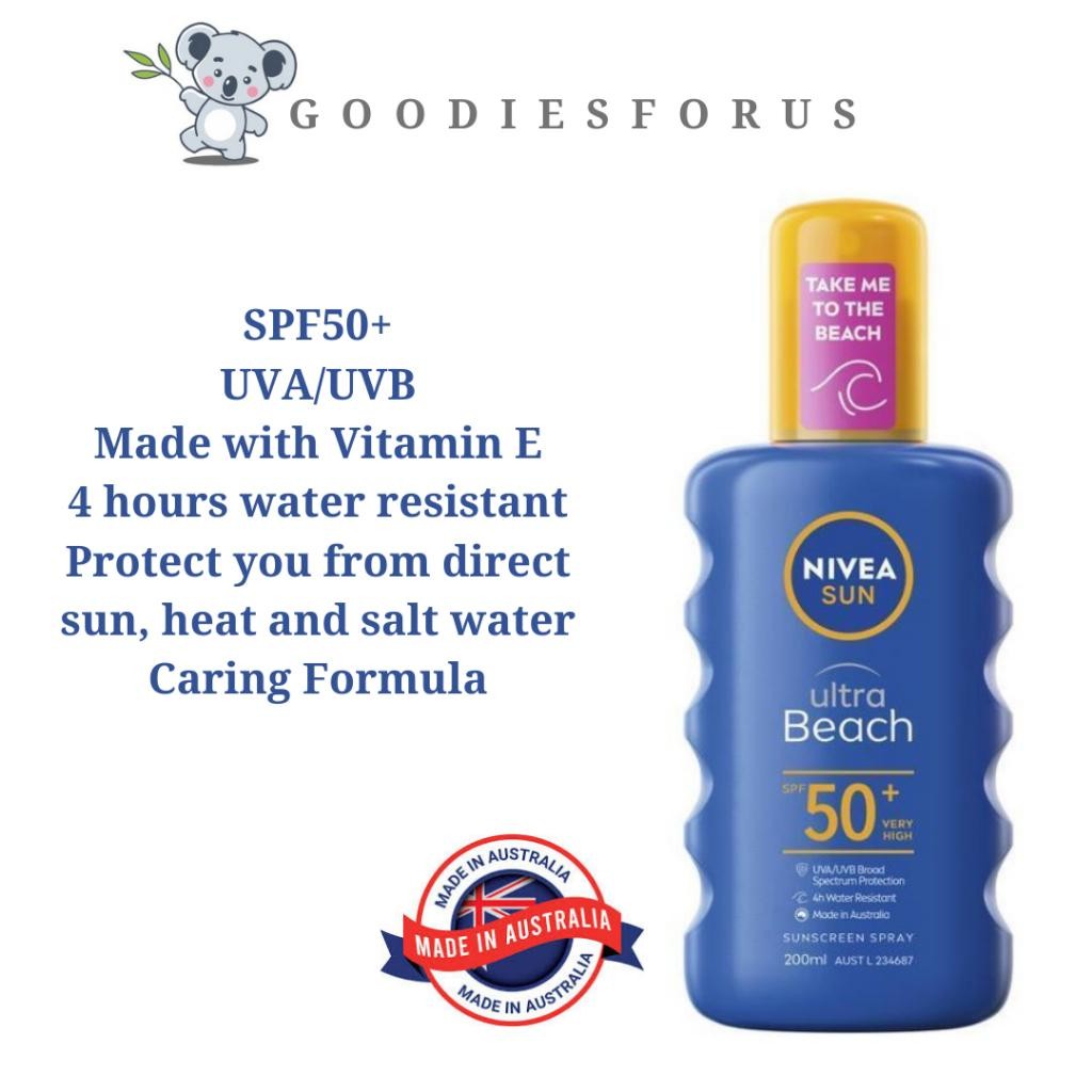 Nivea Sun Ultra Beach Spf50+ Sunscreen Spray 200Ml/Nivea Australia/Tabir Surya/Sun Block Terlaris Be