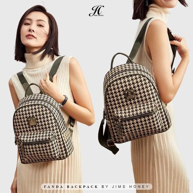 Murah JIMS HONEY Official Tas Ransel Wanita FANDA BACKPACK TERBARU 2023 Kulit Kanvas Hitam Sekolah B