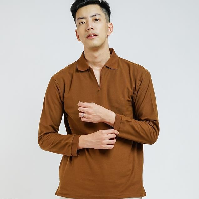 Hrm Pozi Polo Zipper Long Leeve Ao Polo Pria Lengan Panjang