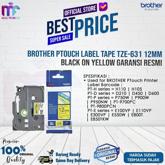 

Brother Ptouch Label Tape Tze-631 12Mm Black On Yellow Garansi Resmi Co