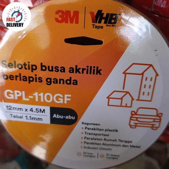 

DOUBLE TAPE 3M 12MM PANJANG 4.5MTR VHB TAPE GPL-110GF double tip selotip 12 MM murah
