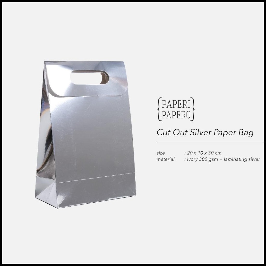 

Ready Cut-Out Handle Silver Paper Bag (20X10X30 Cm) - Tas Kantong Kertas Perak Dengan Lubang Pegangan Tanpa Tali (10 Pcs) {Terlaris|Best Seller}