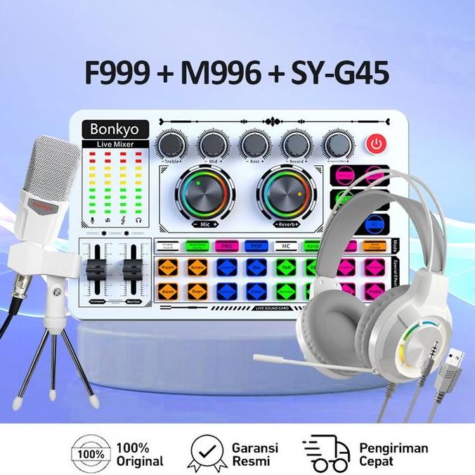 Bonkyo M996 +F999+Earphones Live Sound Card Live Mixer Periferal Komputer Untuk Audio Kartu Suara Ka