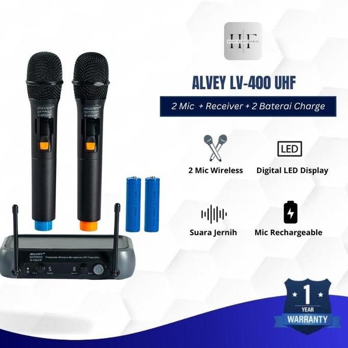 Microphone Wireless Alvey Lv-400 Uhf Mic Karaoke Mik Wireless Hitam Bisa Di Charger Hf_Electronic Co