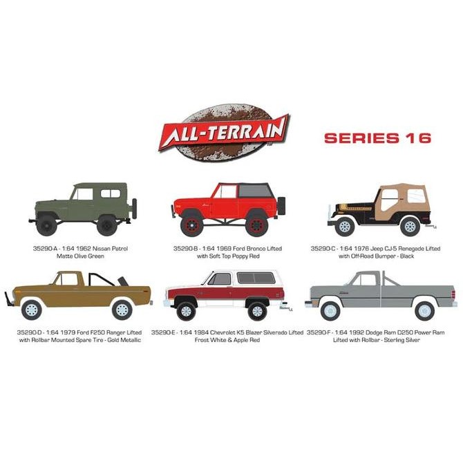 Sale 35290 Greenlight All Terrain Series 16 - 1962 Nissan Patrol - 1969 Ford Bronco Lifted With Soft