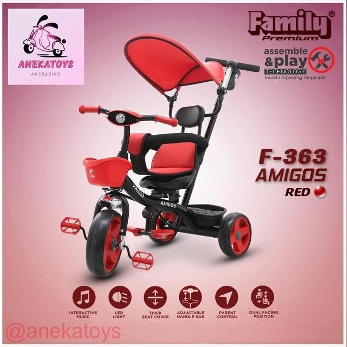 Murah (Chat Warna) Sepeda Roda Tiga Anak Family Amigos F363 Ban Eva Musik N Lampu