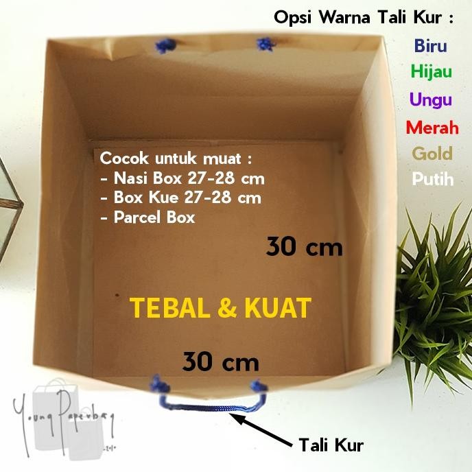 

If56 [220 Gsm] Paper Bag Kue/Cake/Nasi/Bento Box Polos Kraf Coklat Tebal 30 X 30 X 30 (1 Lusin)