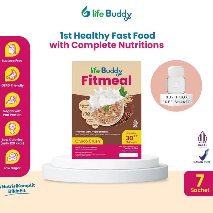 

Life Buddy Fitmeal Meal Replacement Pengganti Makan Choco Crush Box Isi 7 Sachet + BONUS FREE SHAKER