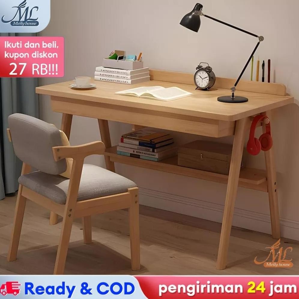 100% kayu solidMeja Kerja Kayu Meja Komputer Meja Belajar Meja Kantor