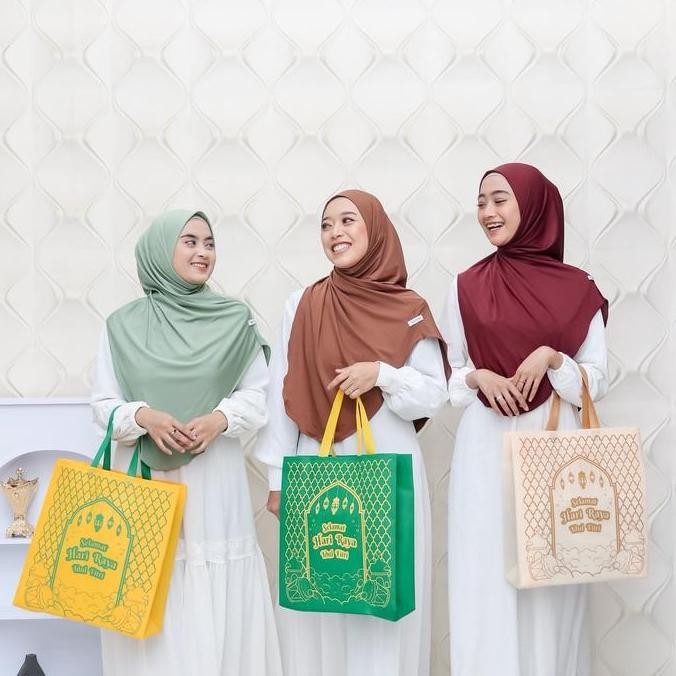 

(Isi 12pcs) Edisi Idul fitri / Lebaran Tas spunbond tali 38 x 45 x 11 Belanja bag murah