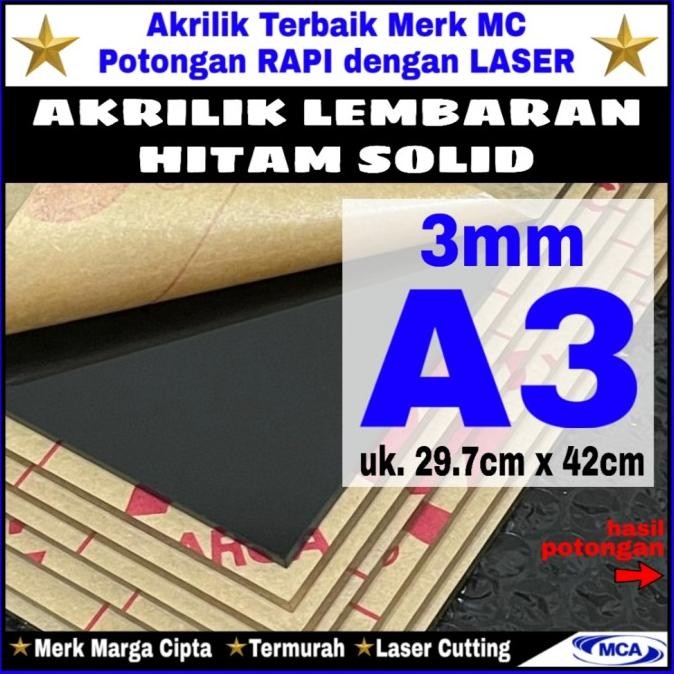 

redi AKRILIK lembaran HITAM SOLID 3mm uk. A3 / Marga cipta / Arcylic