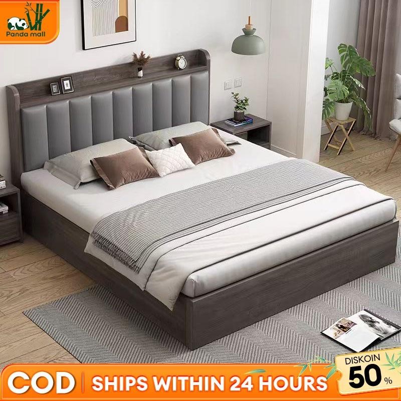 Dipan Kayu Tempat Tidur Kayu Solid Dengan Sandaran Empuk Divan Kasur Ranjang Kayu Minimalis