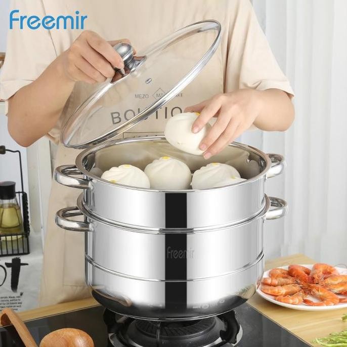 [MEGA SALE] [Crehom Exclusive] freemir Panci Stainless Kukus 2 Susun 26cm Kukusan Anti Karat Stainle