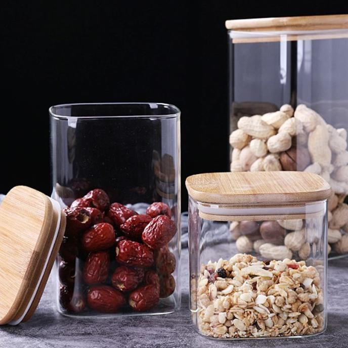 TOPLES KACA TUTUP KAYU TOPLES BUMBU / SNACK / TOPLES KOTAK