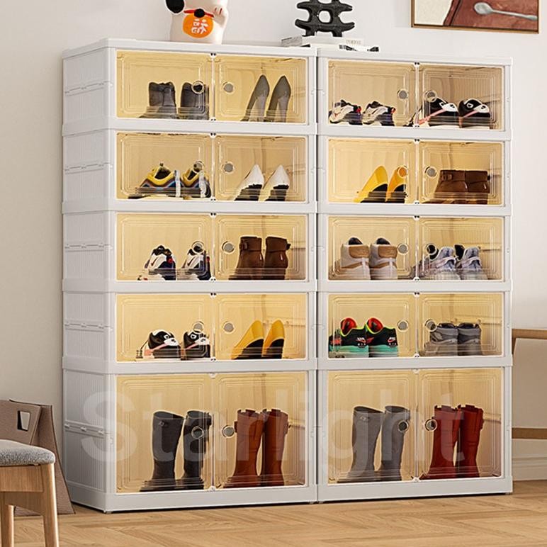 Rak Sepatu Tertutup Lemari Sepatu Tas Minimalis Pintu Transparan Kotak Sepatu Lipat HBE102
