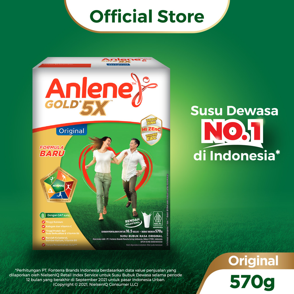 Anlene Gold 5X Susu Bubuk Dewasa Original 570g - Nutrisi Tinggi Kalsium Untuk Tulang, Sendi, dan Oto