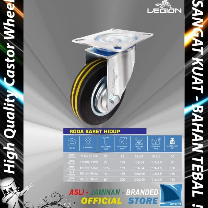 promo roda lori 5" inch / 125 mm multi arah besi - karet caster troli legion