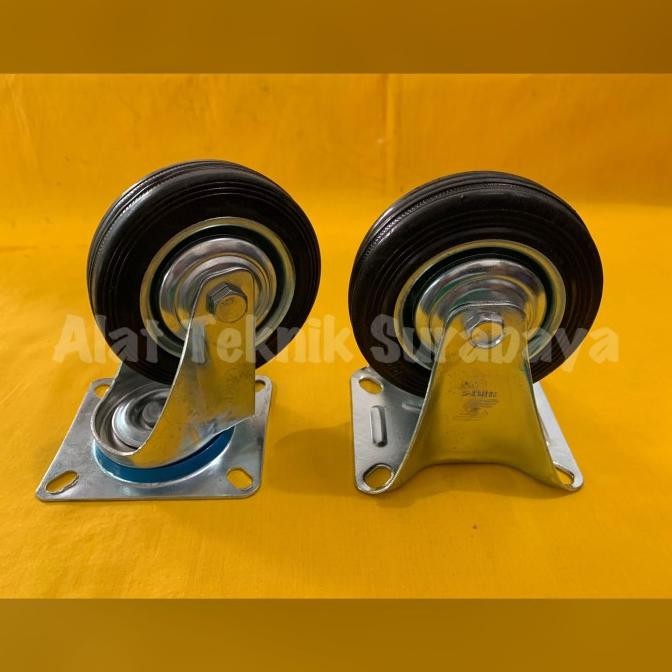 promo roda karet 8" inch hidup mati ban trolley etalase hitam troli gerobak