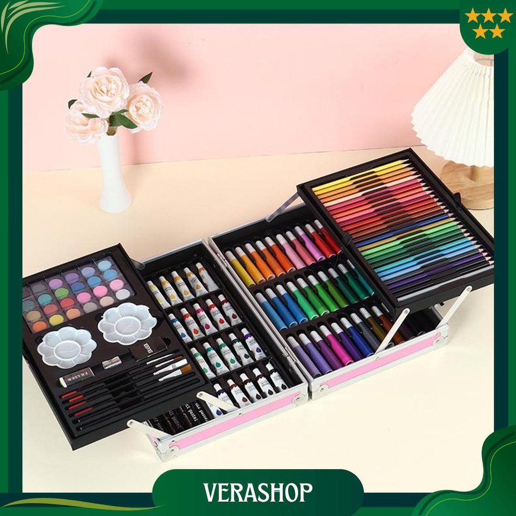 

Wd Crayon Set 145Pcs Koper Aluminium Besi Krayon Pensil Warna 145 Pcs Box Alat Lukis Anak Koper Set Ori