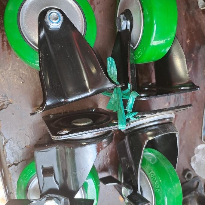 Roda Caster Troly Pu/Roda Troli 4 Inch Hijau Per Set 4Buah 2Rem/2Mati Co