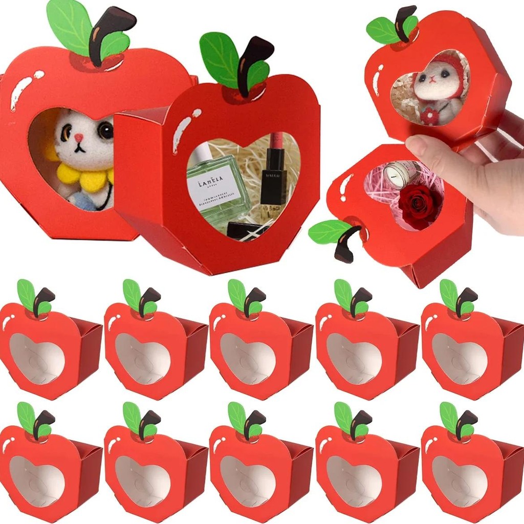 

10/20Pcs Apple Window Candy Boxes Heart Winow Gift Box Mini Red Snack Sweet Paper Holder For School Birthday Wedding Party Favor