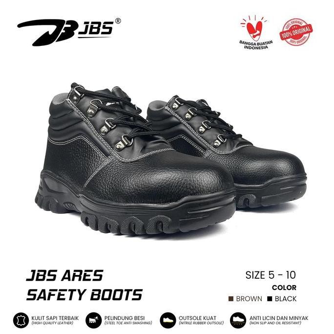 Diskon Gila Sepatu Safety Jbs Ares / Sepatu Steel Toe Kulit Hitam Shoes Boots  Pria Tahan Benturan E