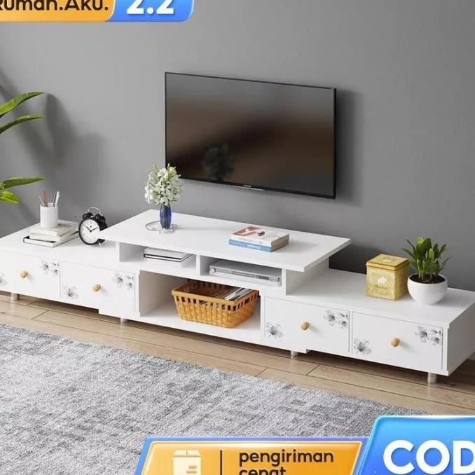 RA Meja TV Kayu Minimalis Adjustable / Kabinet TV Aesthetic / Rak TV Modern / Meja TV Besar 180cm 19
