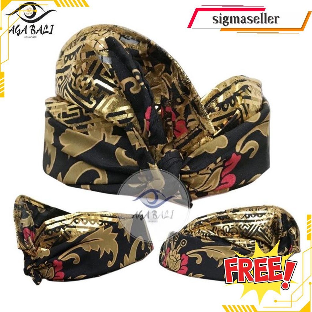 Udeng Bali Jadi Batik Patra Hitam Gold Seri A&B  U006.Ag Terlaris