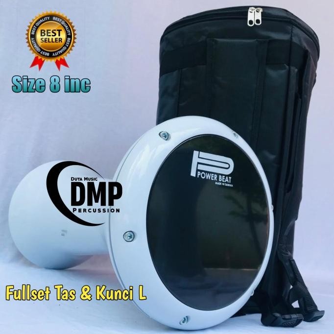 DARBUKA 8 INCH PUTIH MIKA HITAM FULLSET