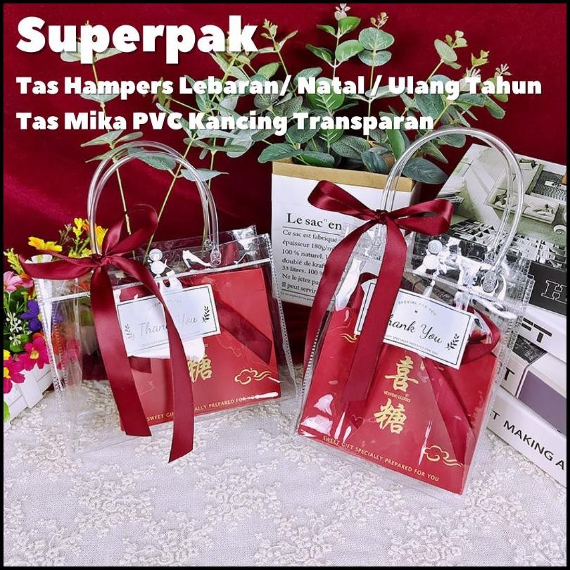 

Ready [Harga 10Pcs] Tas Souvenir Hampers 15X7X20 Goodie Bag Ulang Tahun Lebaran Imlek Natal / Tas Mika Kancing Pvc Bening Transparan {Terlaris|Best Seller}