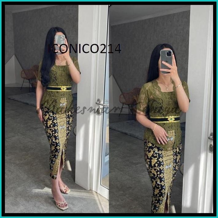 KEBAYA BALI SET BRUKAT BIANCA HIJAU ARMY