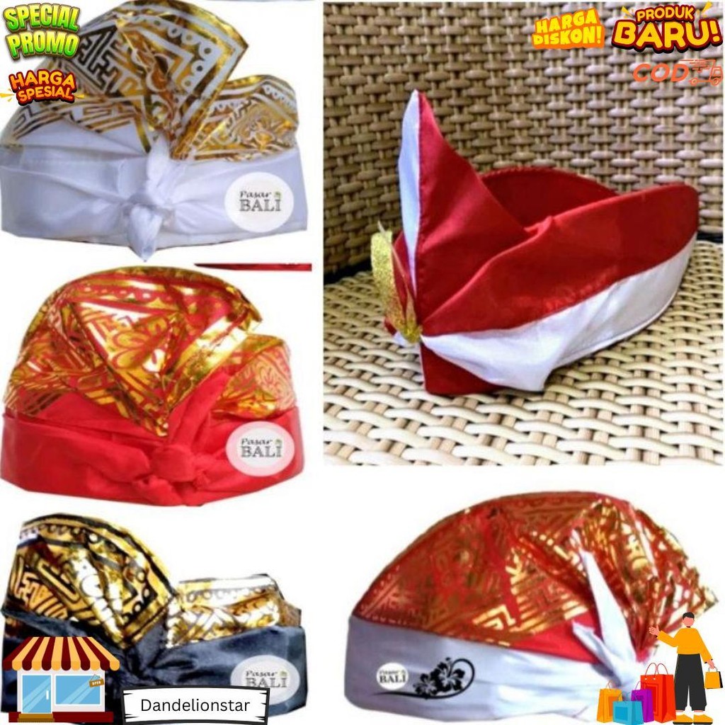 Udeng Bando Ikat Kepala Blangkon Merah Putih Karnaval Prada Bali Bandana Headband Slayer All Size Te