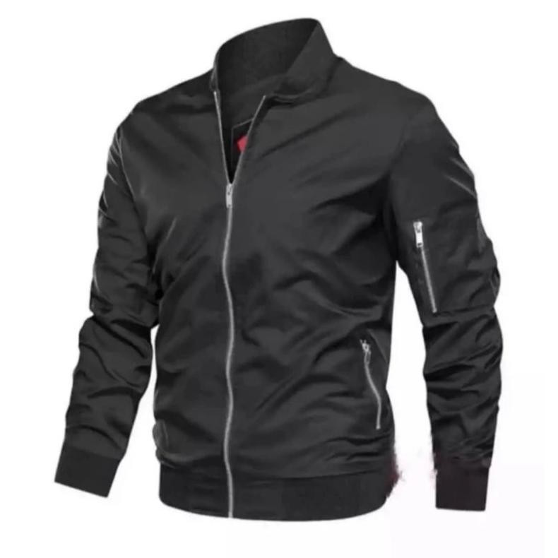 Jaket Bomber Parasut Taslan Warna HitamJaket Bomber Polos Pria Dan Wanita M -Xxl